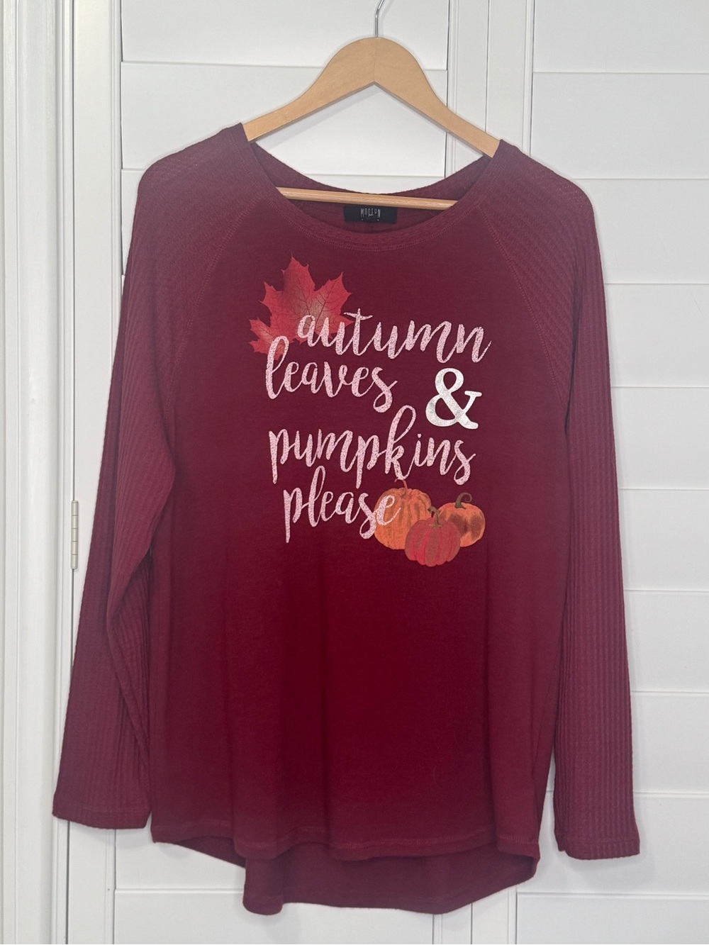MODERN CANVAS "Autumn Leaves & Pumpkins Please" Sweatshirt Size XL